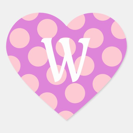 Orchid and Pink Polka Dots White Modern Monogram Hart Sticker (Voorkant)