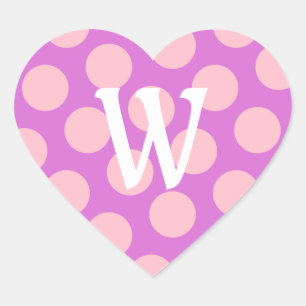 Orchid and Pink Polka Dots White Modern Monogram Hart Sticker