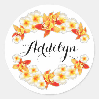Orchid and Plumeria Flowers, Elegant Ronde Sticker