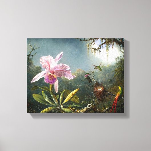 Orchid and Three Hummingbird Fine Art Canvas Afdruk (Voorkant)
