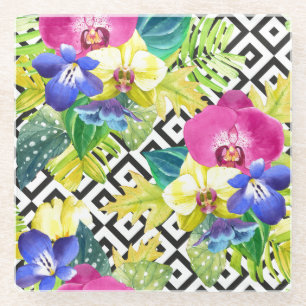 Orchid Begonia en Palm Leaves Glazen Onderzetter