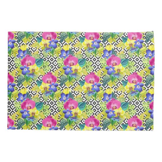 Orchid Begonia en Palm Leaves Kussensloop (Achterkant-Links)