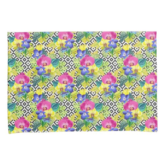 Orchid Begonia en Palm Leaves Kussensloop (Voorkant-Rechts)