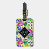 Orchid Begonia en Palm Leaves | Monogram Bagagelabel (Voorkant verticaal)
