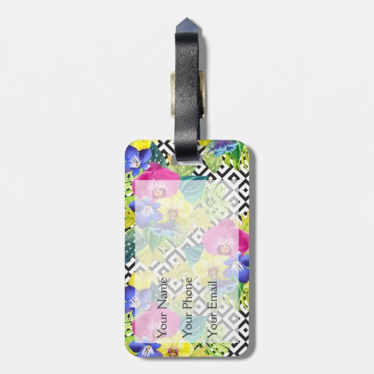 Orchid Begonia en Palm Leaves | Monogram Bagagelabel (Achterkant verticaal)