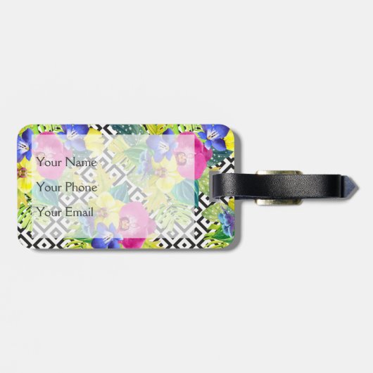 Orchid Begonia en Palm Leaves | Monogram Bagagelabel (Achterkant horizontaal)