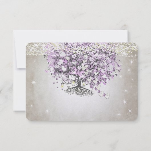 Orchid Blush Lavender Heart Leaf Tree Weddenschap RSVP Kaartje (Achterkant)