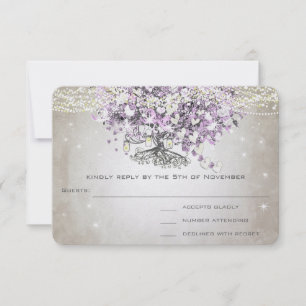 Orchid Blush Lavender Heart Leaf Tree Wedding RSVP