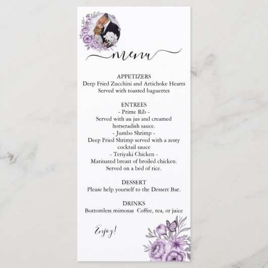 Orchid Editable Photo Wedding Menu (Voorkant)
