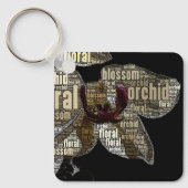 Orchid Floral Blossom Word Cloud over Black Sleutelhanger (Voorkant)