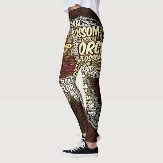 Orchid Floral Blossom Word Cloud Over Bourgogne Leggings (Links)