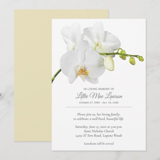Orchid Floral Funeral Memorial Celebration Invite (Voorkant / Achterkant)