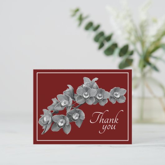 Orchid Flower Black & White Red Backdrop Hartelijk Briefkaart (Staand voorkant)