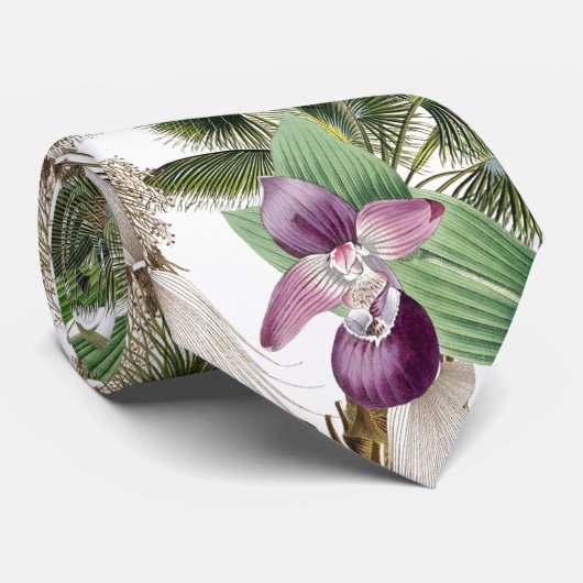 Orchid Flower Palm Trees Tropical Island Stropdas (Opgerold)