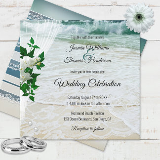 Orchid Flowers Beach with Lace Destination Wedding Kaart