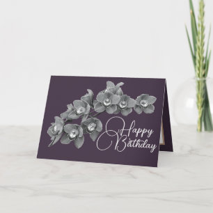 Orchid Flowers Eggplant Color Background Birthday Kaart