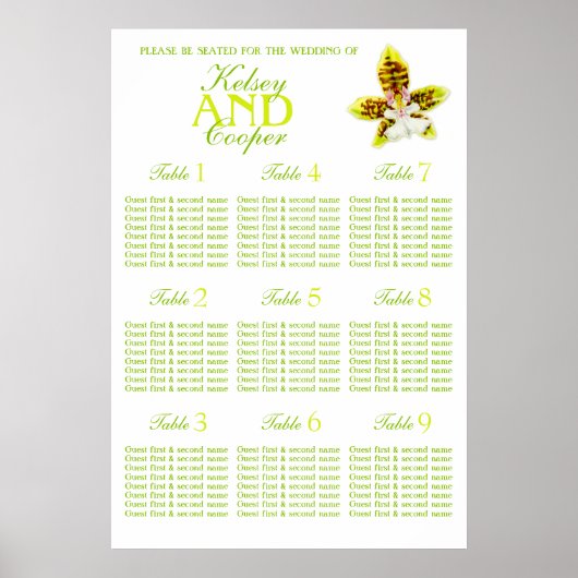 Orchid greenery Wedding Seating Table Planner 1-9 Poster (Voorkant)