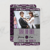 Orchid Grey Chinese Brocade Save the Date (Voorkant / Achterkant)
