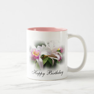 "Orchid Happy Birthday Mok" Tweekleurige Koffiemok