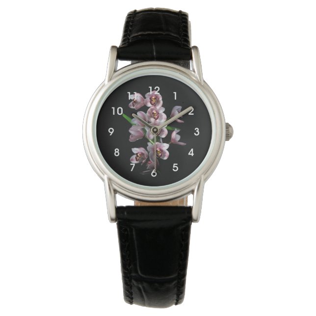 Orchid Insanity op zwart Horloge (Voorkant)