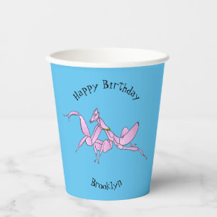 Orchid mantis cartoon illustratie papieren bekers