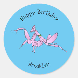Orchid mantis cartoon illustratie ronde sticker