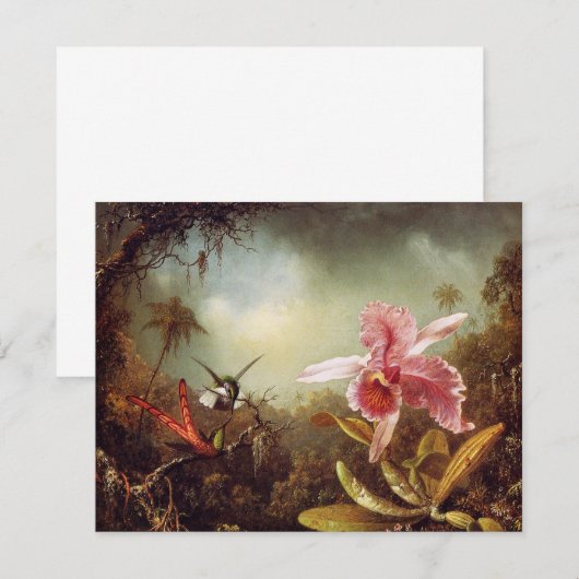 Orchid met twee Hummingbird Invitations Kaart (Voorkant / Achterkant)