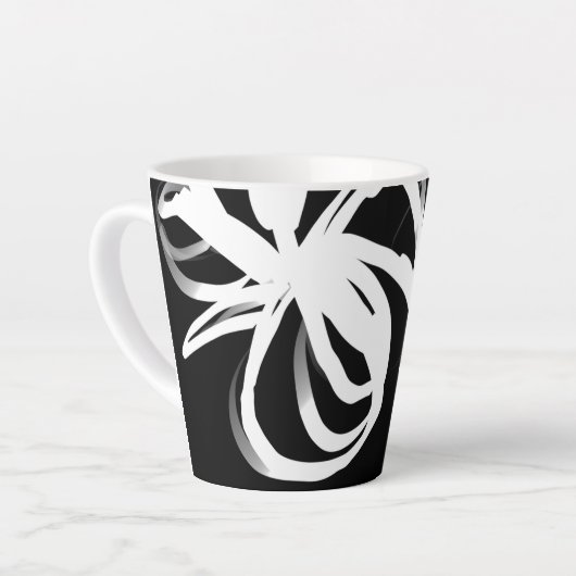 Orchid Noir: Abstract zwart en wit Latte Mok (Linkerhoek)