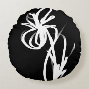 Orchid Noir: Abstract zwart en wit Rond Kussen