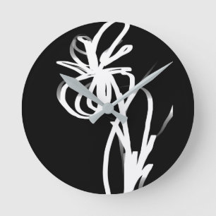 Orchid Noir: Abstract zwart en wit Ronde Klok