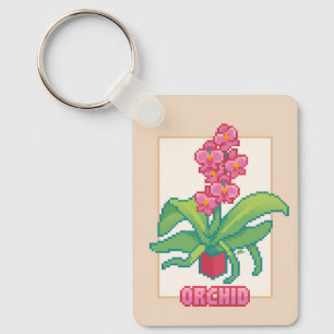 Orchid, orchidee, pixelart, Pixel Art Sleutelhanger