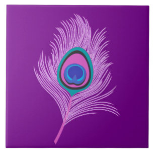 Orchid Peacock Feather op Amethyst Paars Tegeltje