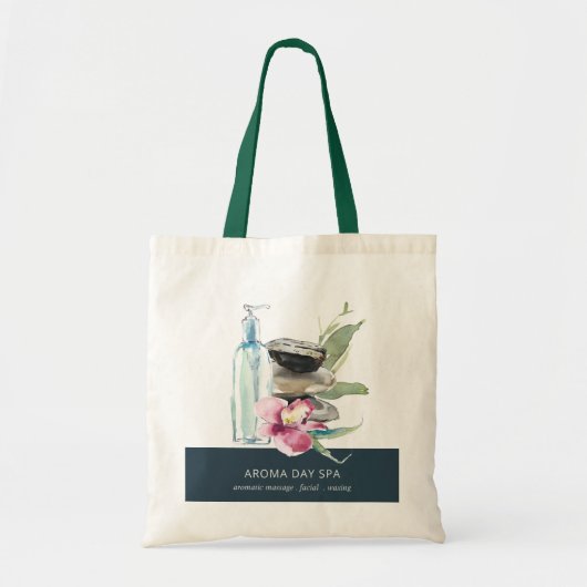 ORCHID STONE NAVY WATERVERF SPA MASSAGE THERAPIE TOTE BAG (Voorkant)