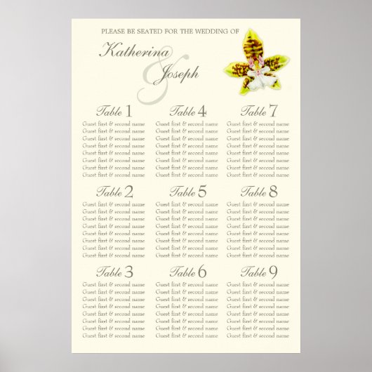 Orchid Wedding Table Planner 1-9 Poster (Voorkant)
