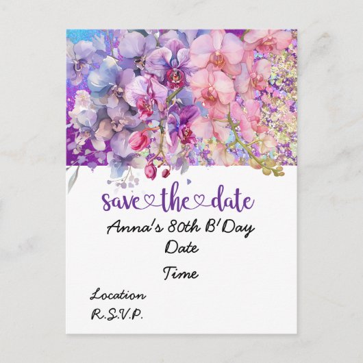 Orchide bloem Verjaardag Save the Date briefkaart (Voorkant)