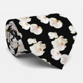Orchidebloemen op zwart Stropdas (Opgerold)
