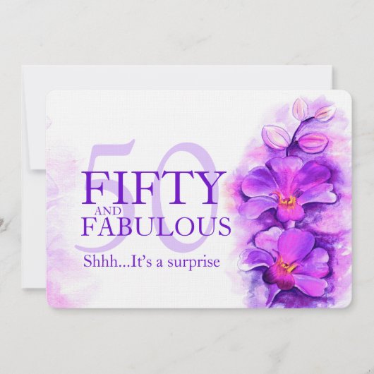 Orchidee aquarel paars mauve vijftig en fantastisc kaart (Voorkant)