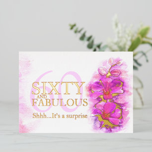 Orchidee aquarel paars Zestig en fantastisch  Folie Uitnodiging