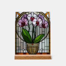 Orchidee Art Nouveau Acryl Glas-in-Lood Wandkunst