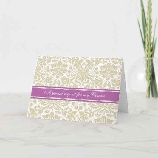 Orchidée Beige Damask Cousin Bridesmaid Invitation (Devant)