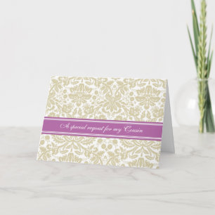 Orchidee Beige Damask Cousin Bruidsmeisje Uitnodig
