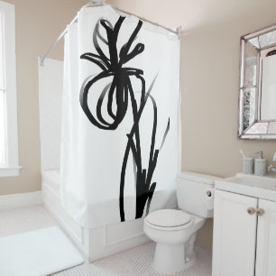 Orchidee Blanc: Abstract Wit & Zwart Douchegordijn