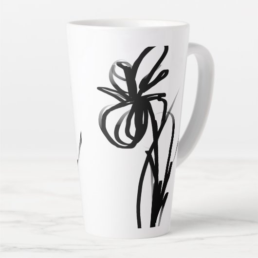 Orchidee Blanc: Abstract Wit & Zwart Latte Mok (Rechterhoek)