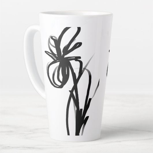 Orchidee Blanc: Abstract Wit & Zwart Latte Mok (Linkerhoek)