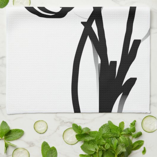 Orchidee Blanc: Abstract Wit & Zwart Theedoek (Gevouwen)