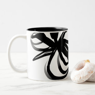 Orchidee Blanc: Abstract Wit & Zwart Tweekleurige Koffiemok