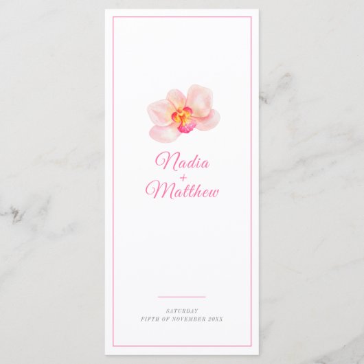 Orchidée blanc rose mariage événement menu long pe (Dos)