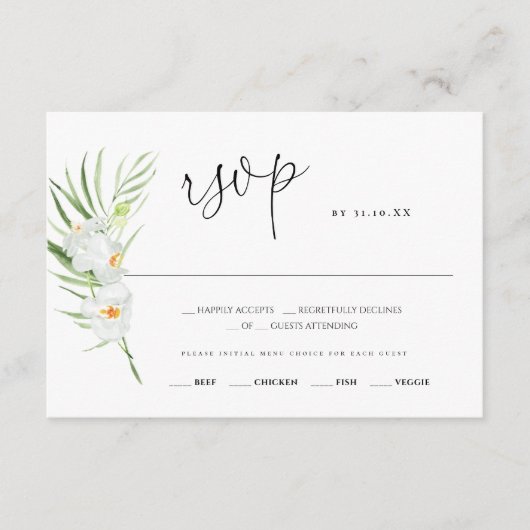 Orchidée blanche | Carte de réponse Mariage RSVP (Devant)