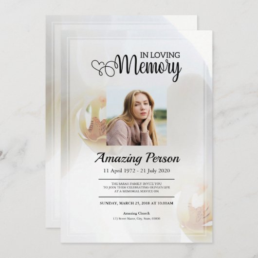 Orchidée blanche Ordre funéraire Invitation (Devant / Derrière)