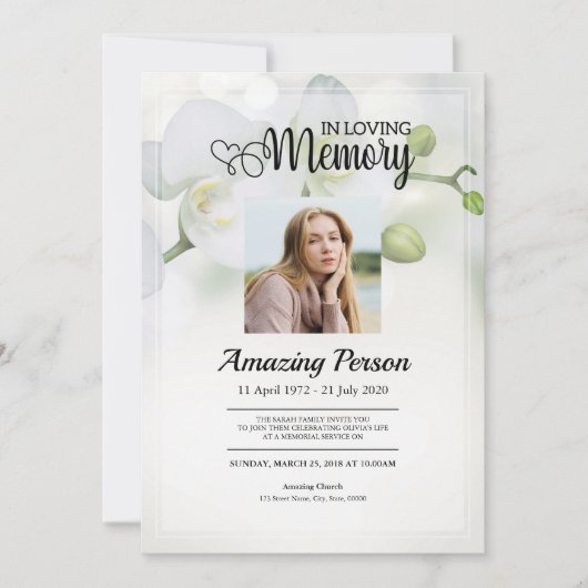 Orchidée blanche Ordre funéraire Invitation (Devant)